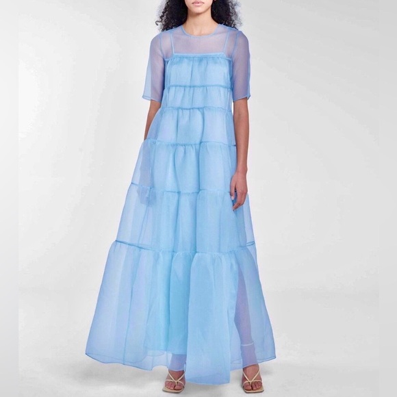 🌺🎉HP🎉🌺 NWT Staud Hyacinth Tiered Organza Maxi Dress French Blue - Picture 14 of 15